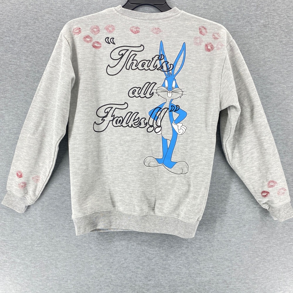 Looney Tunes Bugs Bunny Thats All Folks Sweatshirt Gray‎ Size M Kiss Print - Picture 4 of 8